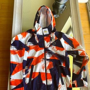 Puma Orange and navy blue brushed striped windbreaker jacket